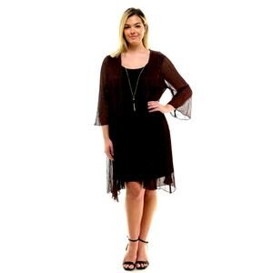 NWT Sara Michelle Black Red Shimmering 2FER Flowy Dress w/Necklace Plus Size 2X